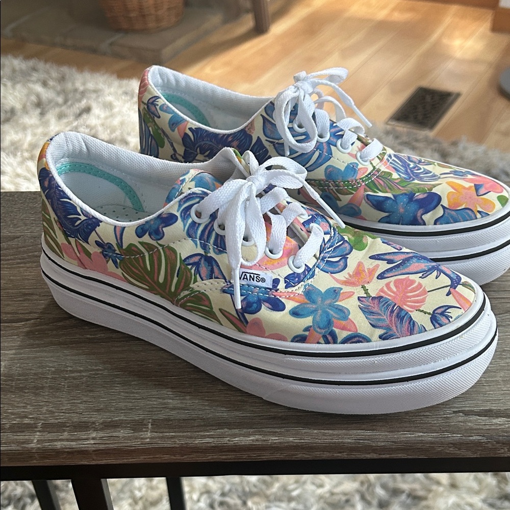 Vans Women's Tropical Floral Canvas Sneakers - Blue and Green